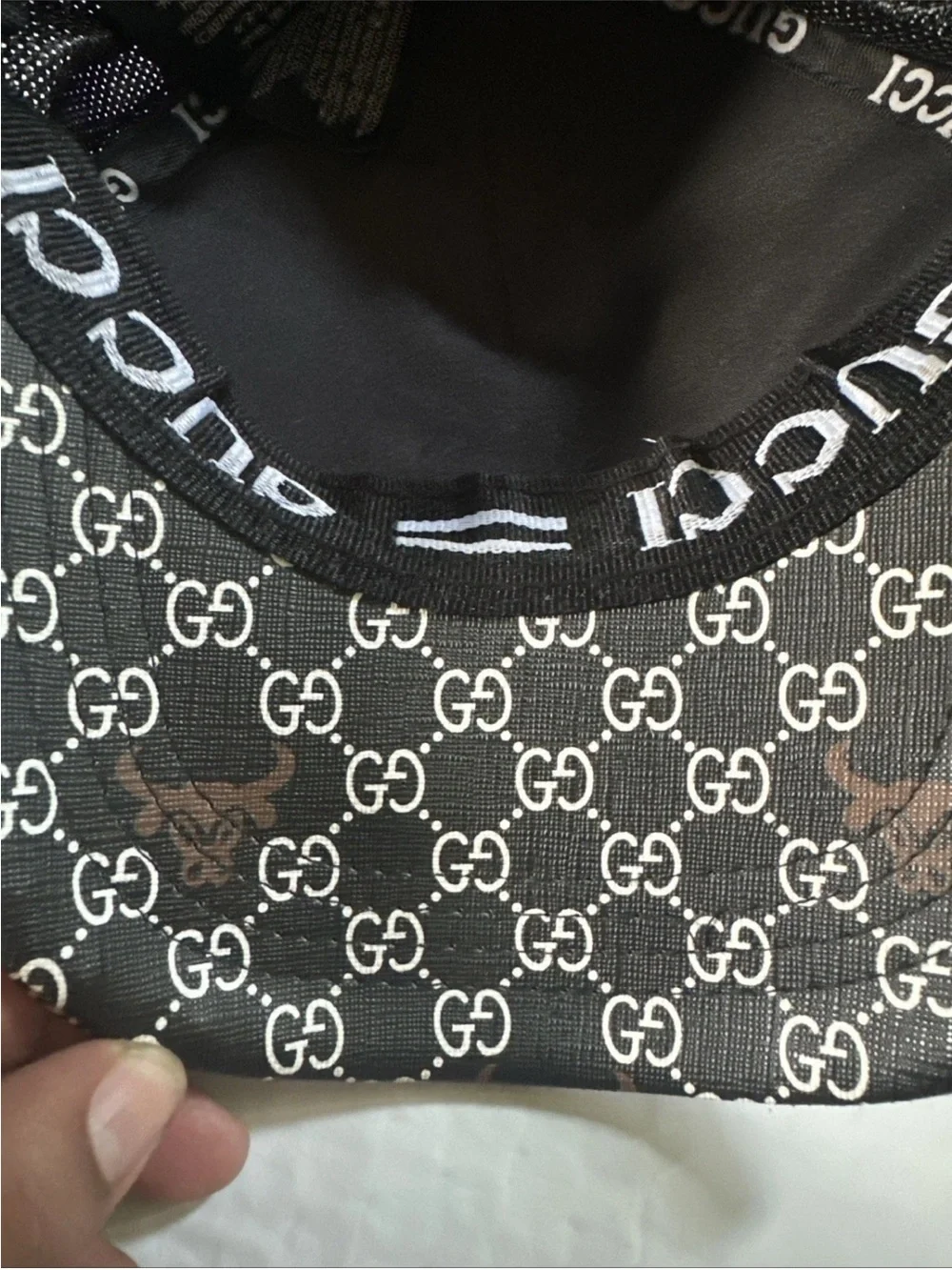Gucci Black GG Monogram Baseball Cap with Brown Accents
